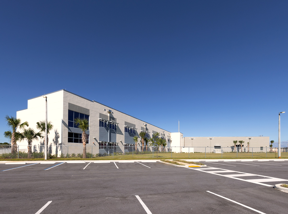 Architectural view of the Plumosa School of the Arts in Delray Beach. FL.